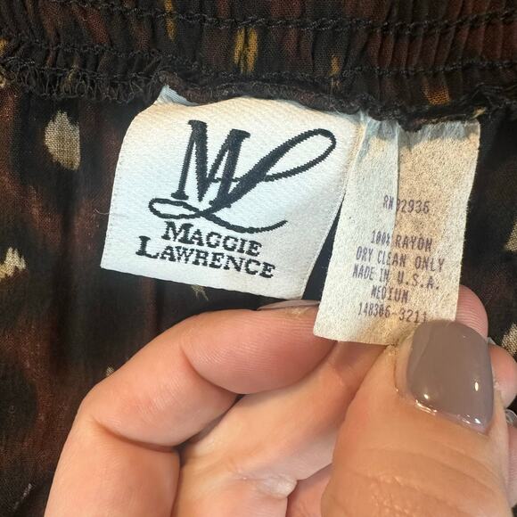 Vintage Maggie Lawrence Animal Print Leopard Wrap Midi Skirt Vintage M Rayon - Picture 8 of 9